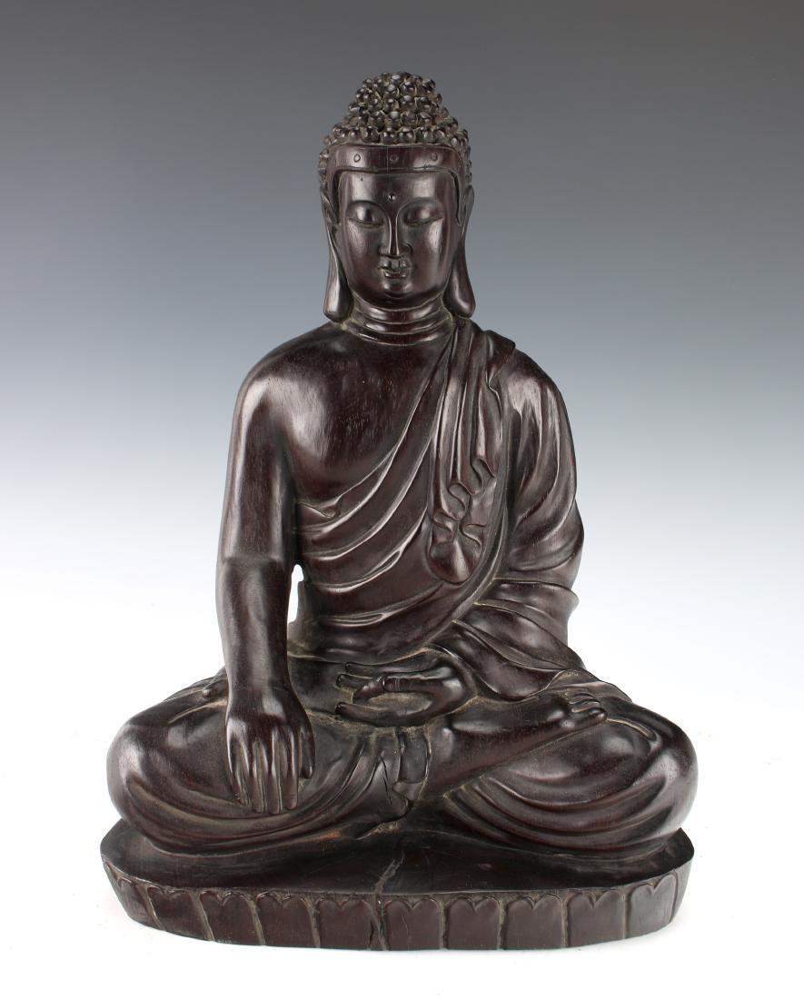 RARE LARGE ZITAN CARVED EARTH CALLING BUDDHA (1 of 8)