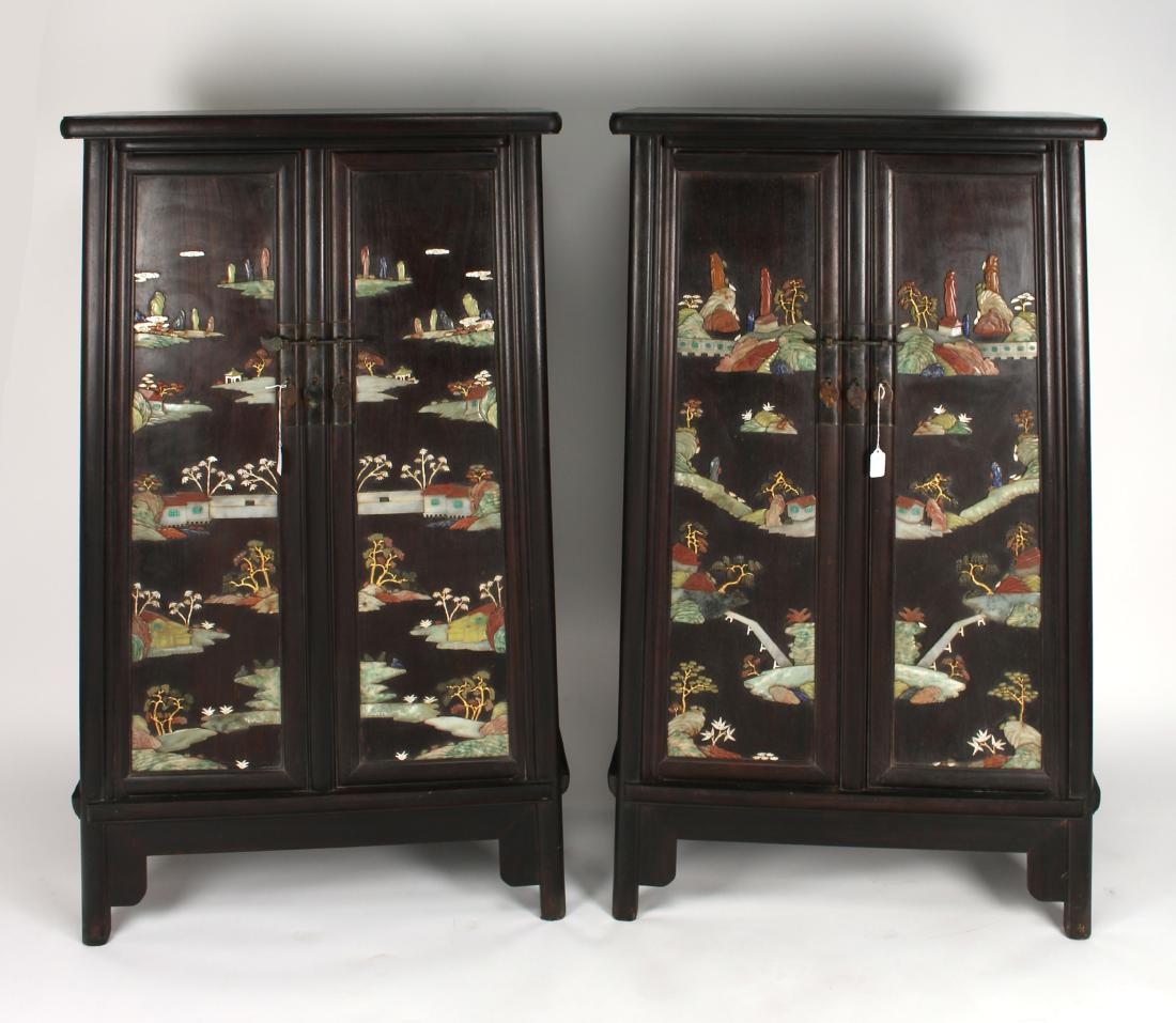 PAIR OF QING ZITAN & SEMIPRECIOUS STONE CABINETS (1 of 10)