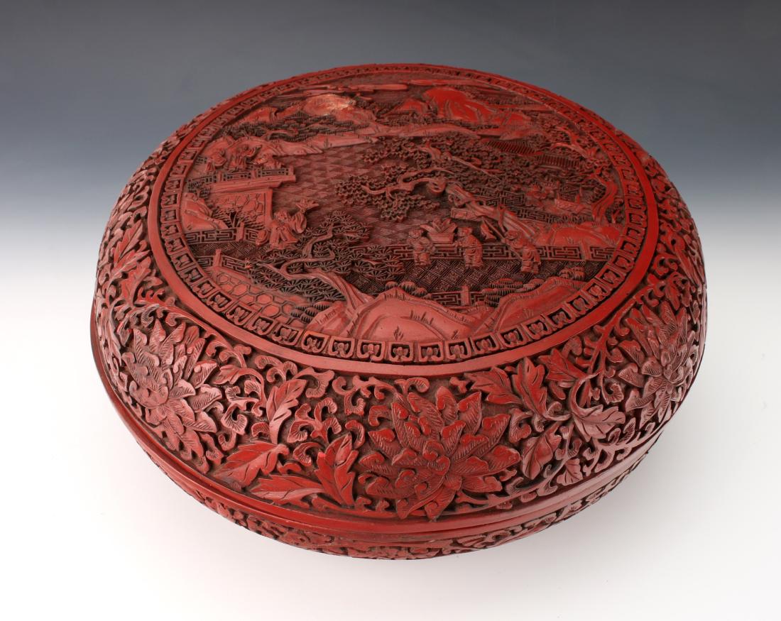 LARGE ANTIQUE CINNABAR LIDDED BOX (1 of 10)