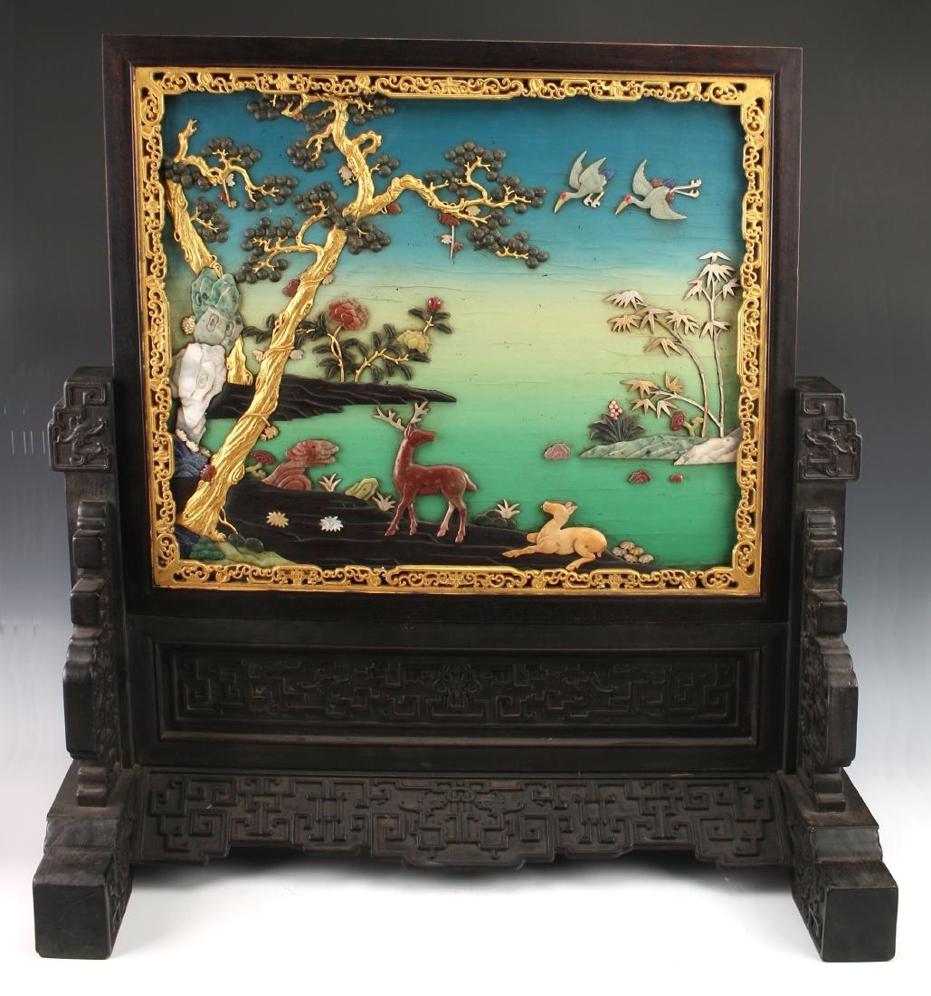 LARGE HARD STONE & WOODEN SCREEN (1 of 10)