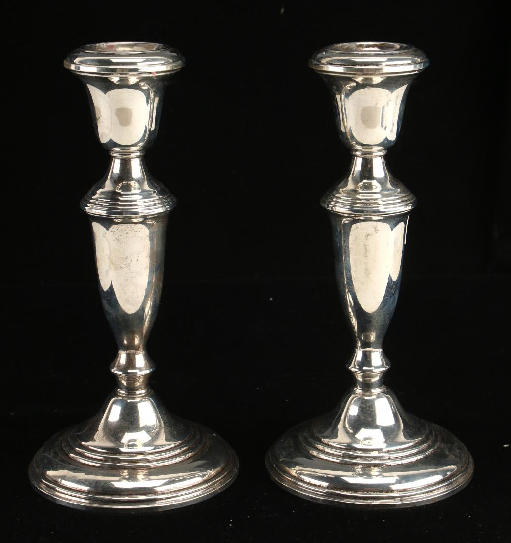 PAIR EMPIRE STERLING CANDLE STICKS (1 of 4)