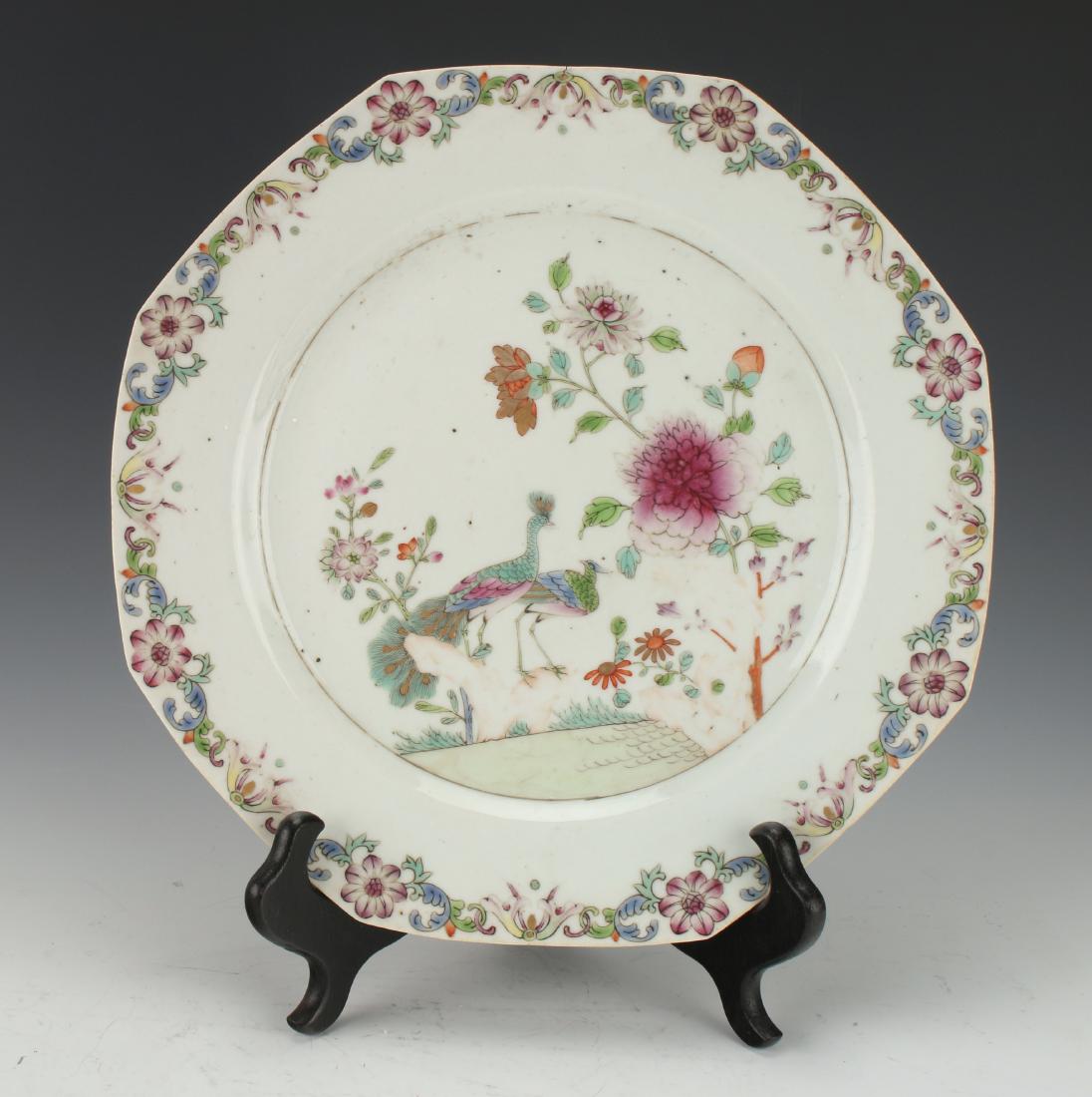 OCTAGONAL PLATE WITH FLORAL PATTERN AND PEACOCKS (1 of 3)