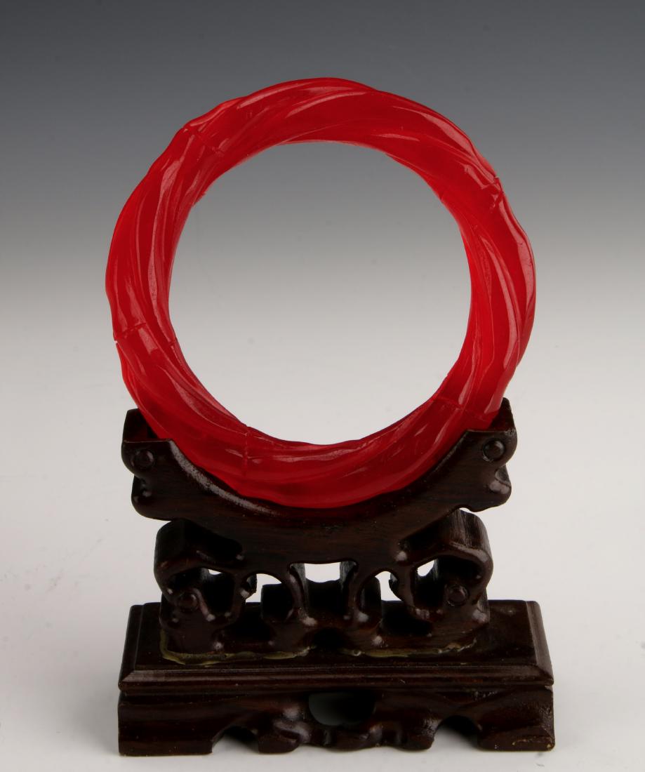 RED CARVED CHINESE JADE BANGLE (1 of 6)