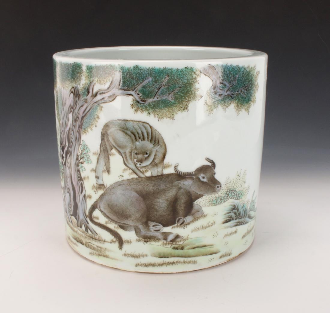 REPUBLIC BRUSH POT WITH WATER BUFFALO SCENE (1 of 7)