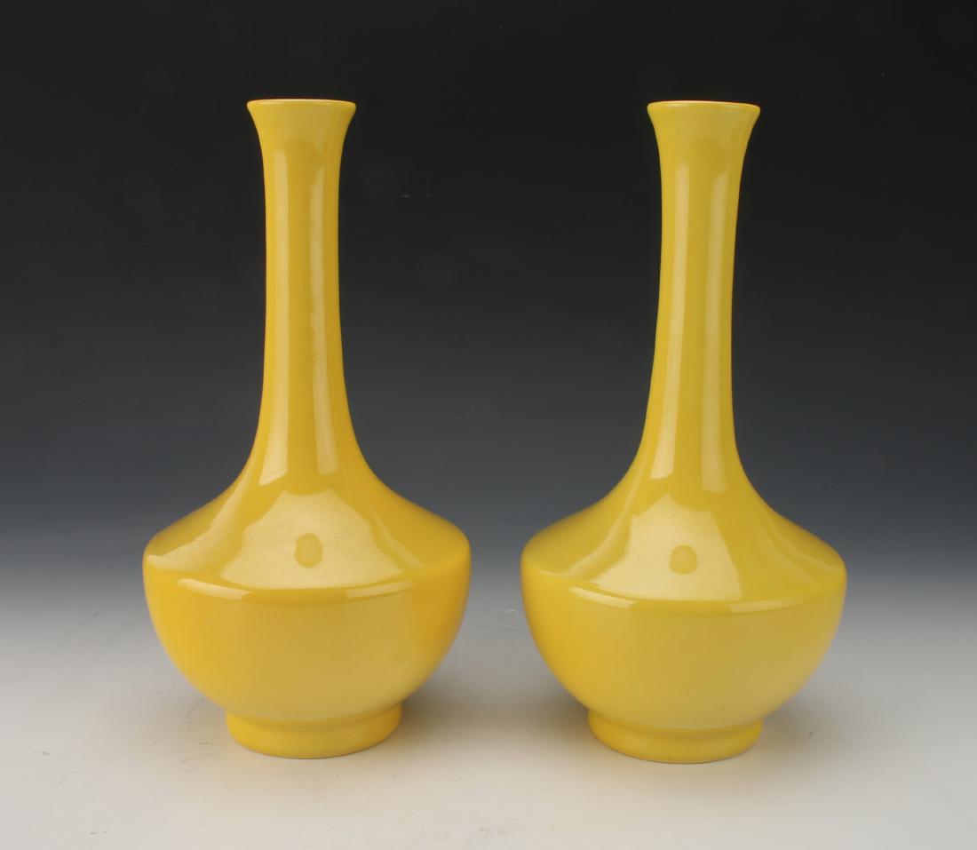 PAIR OF YELLOW BOTTLE NECK QIANLONG VASES (1 of 5)