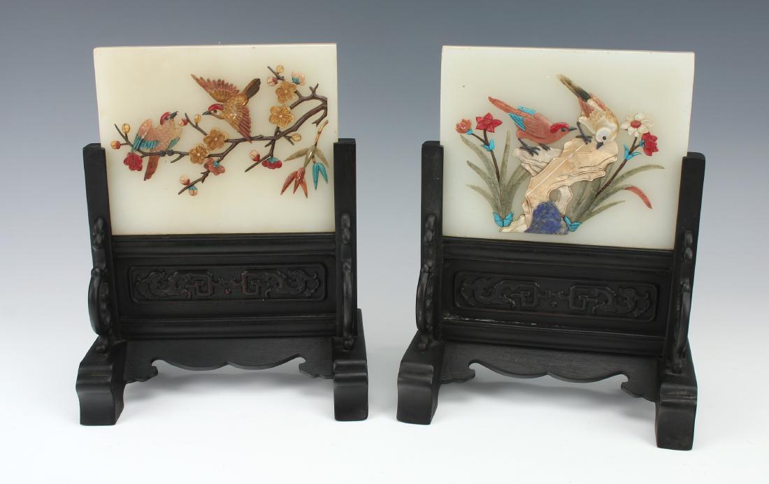 PAIR OF WHITE JADE BIRD TABLE SCREENS (1 of 10)