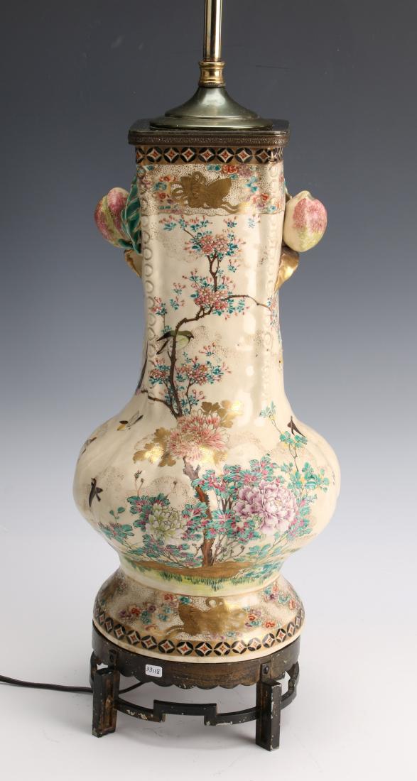 FLORAL JAPANESE LAMP W/ PEACH HANDLES (1 of 10)