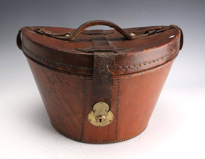 Antique Leather Top Hat Box