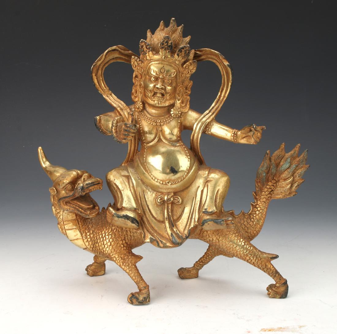 GILT BRONZE OF MAHAKALA RIDING DRAGON (1 of 7)