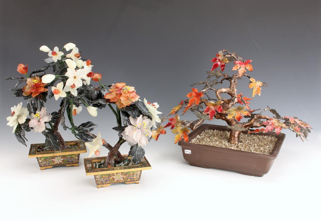 TWO HARDSTONE TREES, ONE ENAMEL TREE (1 of 5)
