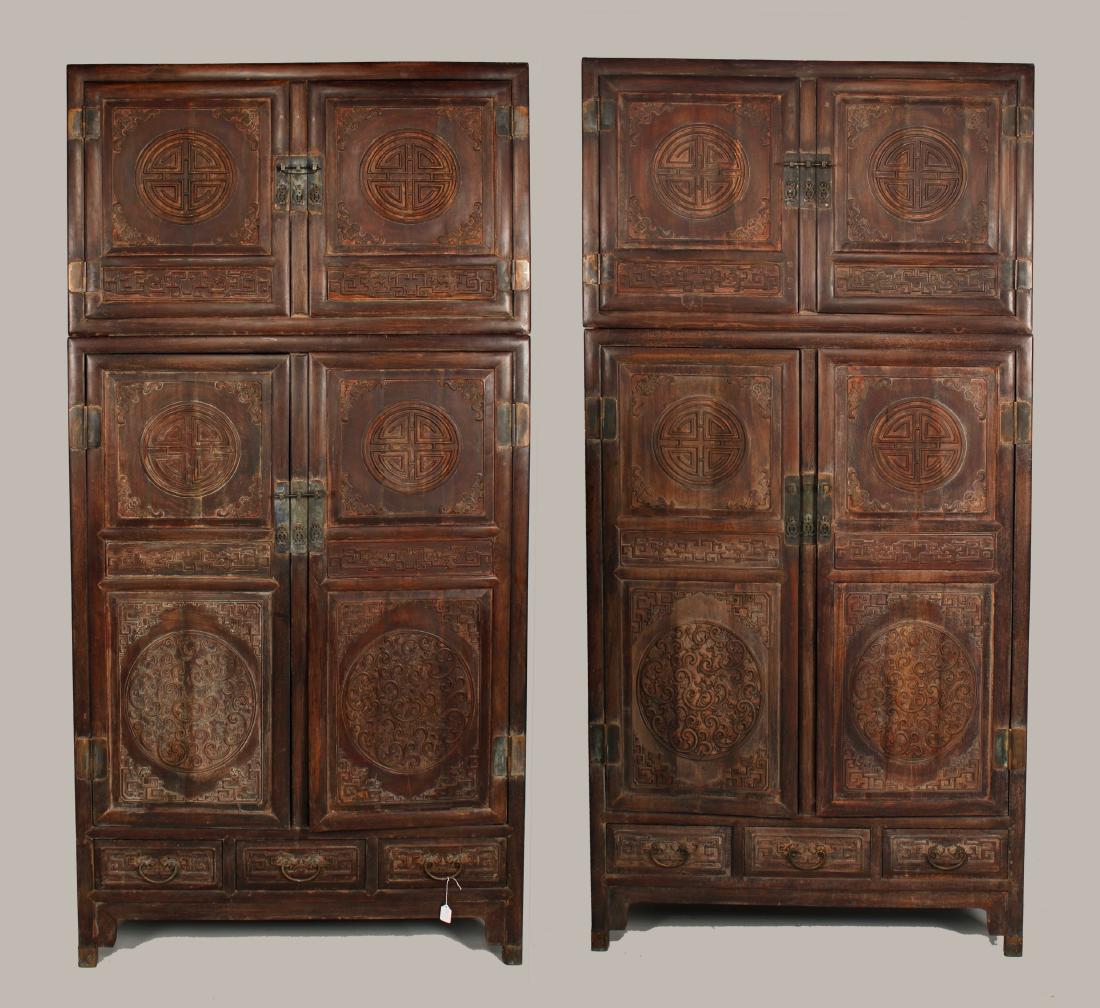 PAIR TWO TIERED CHINESE ZITAN WOOD CABINETS (1 of 10)