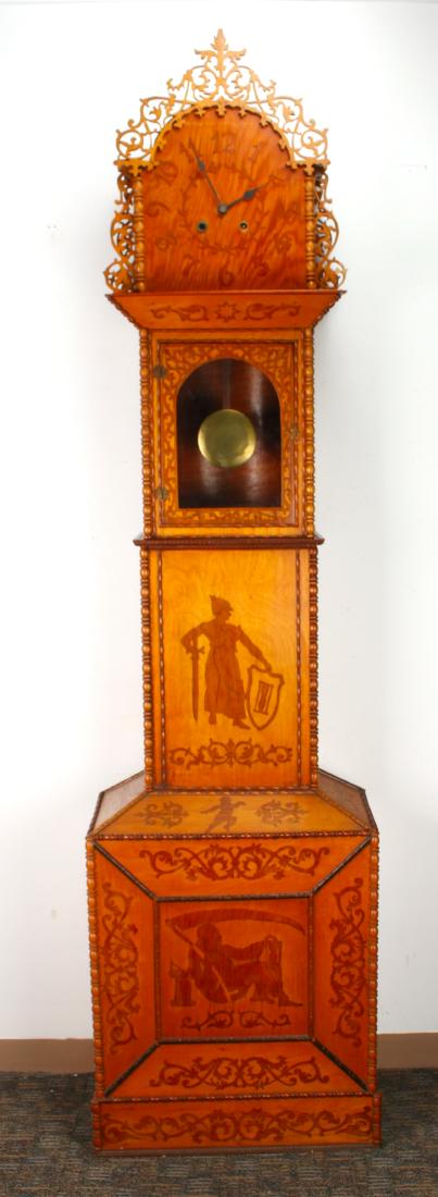 TRAMP ART FRETWORK TALL CASE CLOCK (1 of 10)