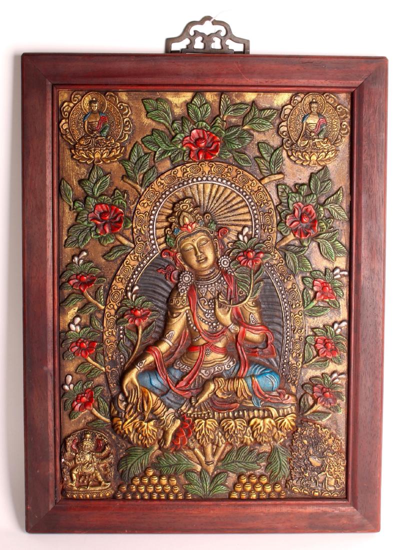 FRAMED BRONZE BUDDHA THANGKA (1 of 7)