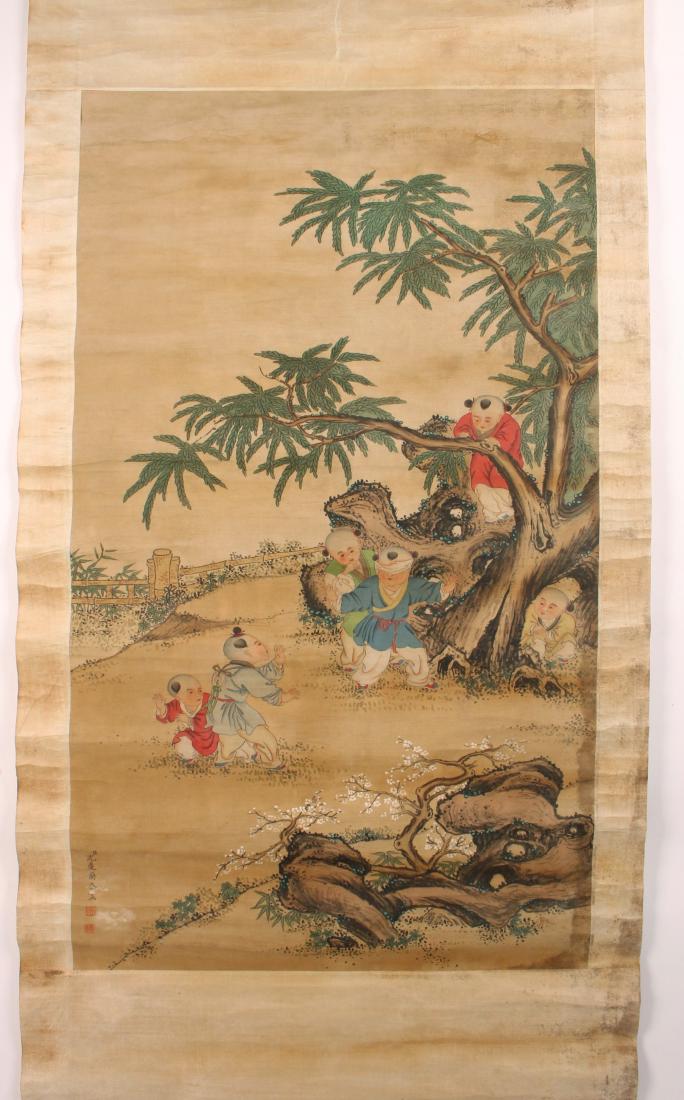 CHINESE WATERCOLOR SCROLL OF CHILDREN IN GARDEN (1 of 10)