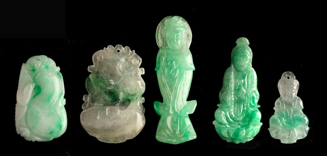 FIVE CHINESE JADEITE PENDANTS (1 of 10)