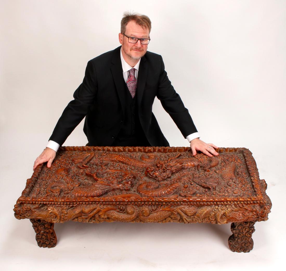 CHINESE CARVED QING HUANGHUALI DRAGON LOW TABLE (1 of 10)