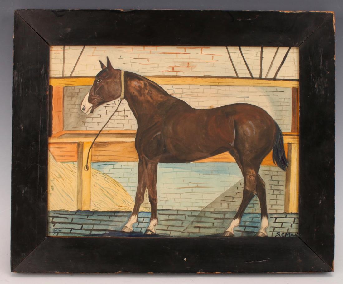 FOLK ART HORSE PAINTING BY MILLS 1860