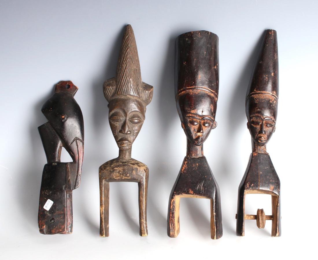FOUR WOODEN AFRICAN FIGURE HANDLES (1 of 6)