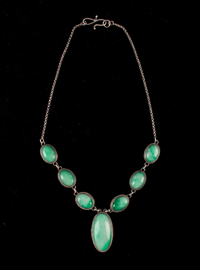 CHINESE JADE & SILVER CHOKER NECKLACE (1 of 6)