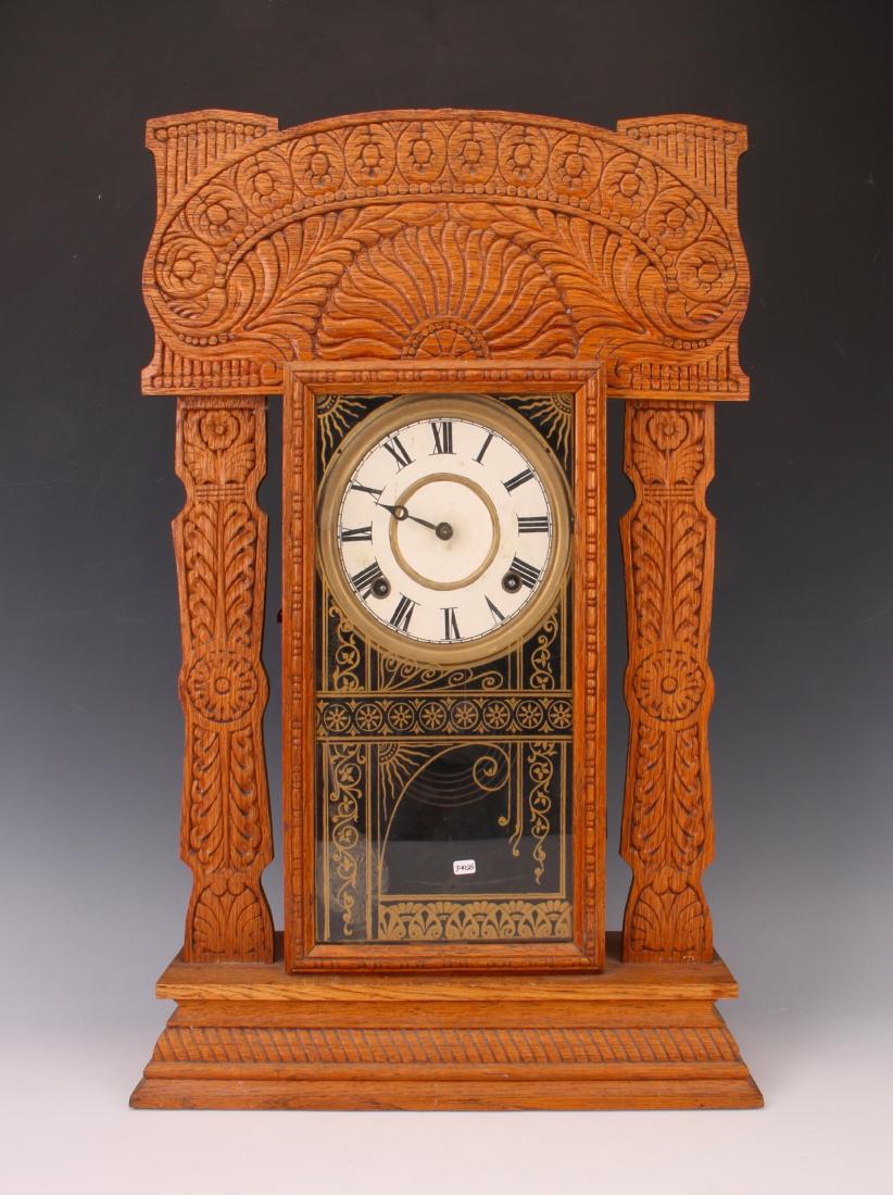 INGRAHAM PRESSED OAK MANTEL CLOCK (1 of 5)