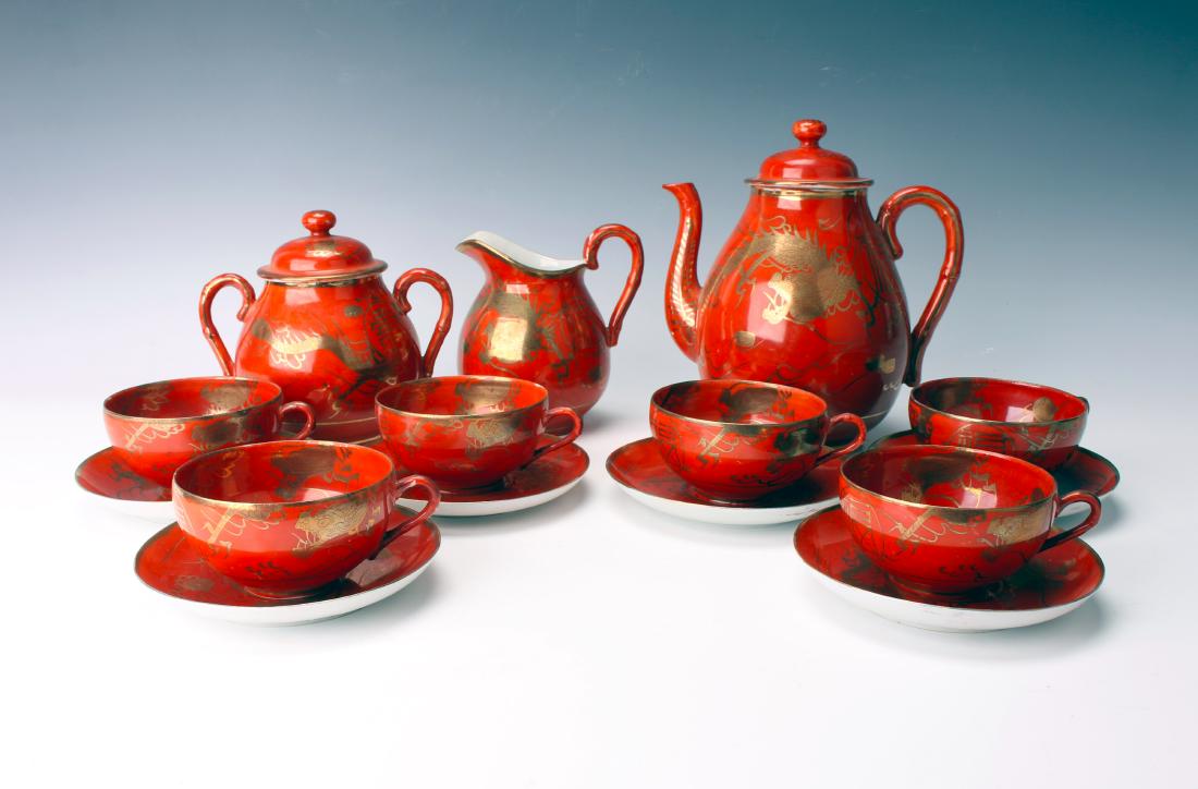 ORANGE AND GOLD DRAGON TEA SERVICE (1 of 7)