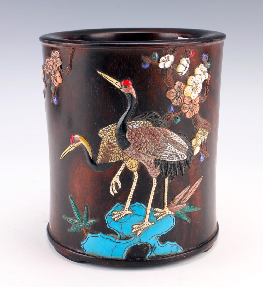 ZITAN & SEMI PRECIOUS STONE BRUSH POT (1 of 5)