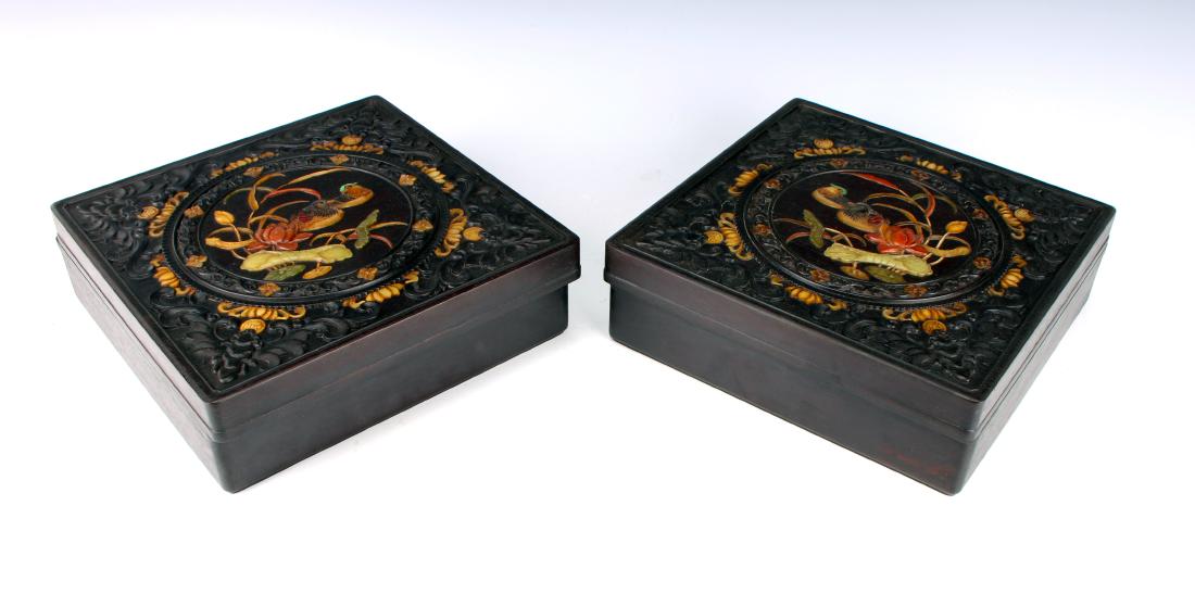 CARVED ZITAN BOXES W HARD STONE DECORATION (1 of 7)