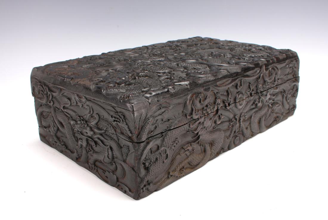 LARGE QING ELABORATELY CARVED ZITAN DRAGON BOX (1 of 10)