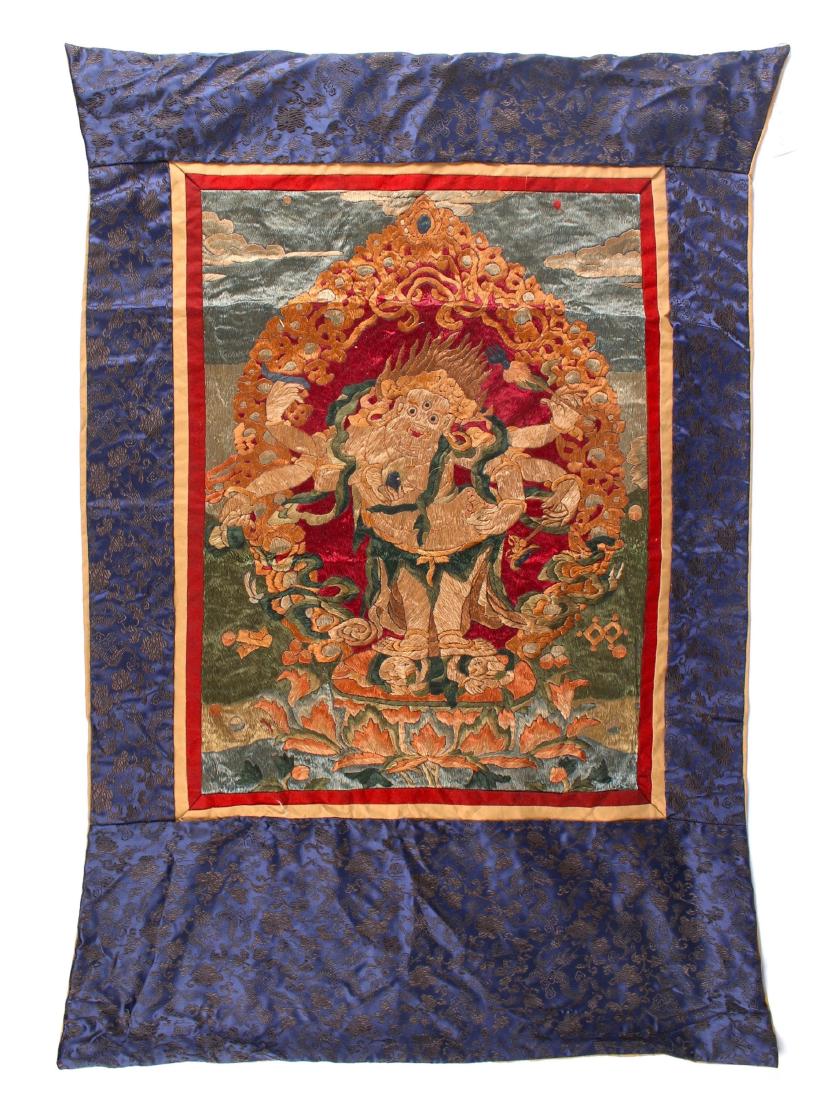 RARE EMBROIDERED SILK THANGKA OF MAHAKALA (1 of 10)