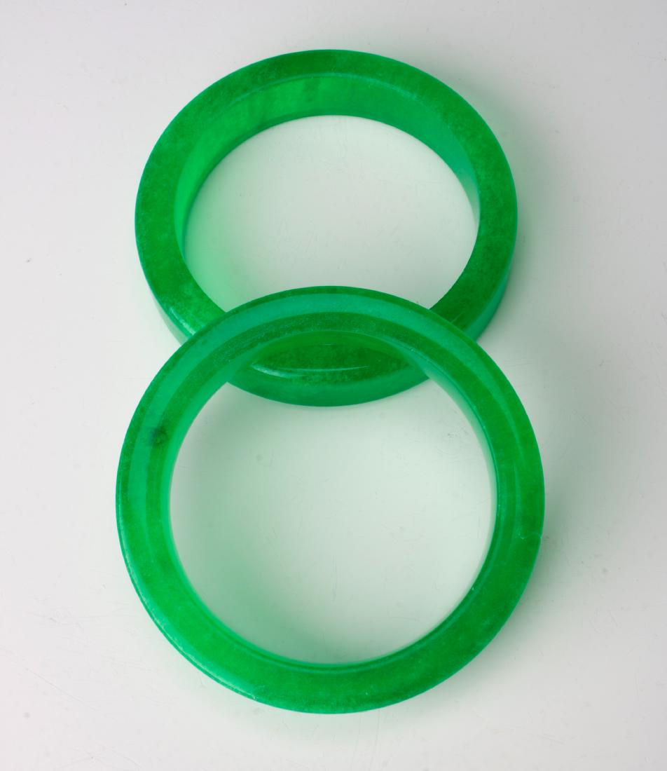PAIR GREEN JADE BANGLES (1 of 5)