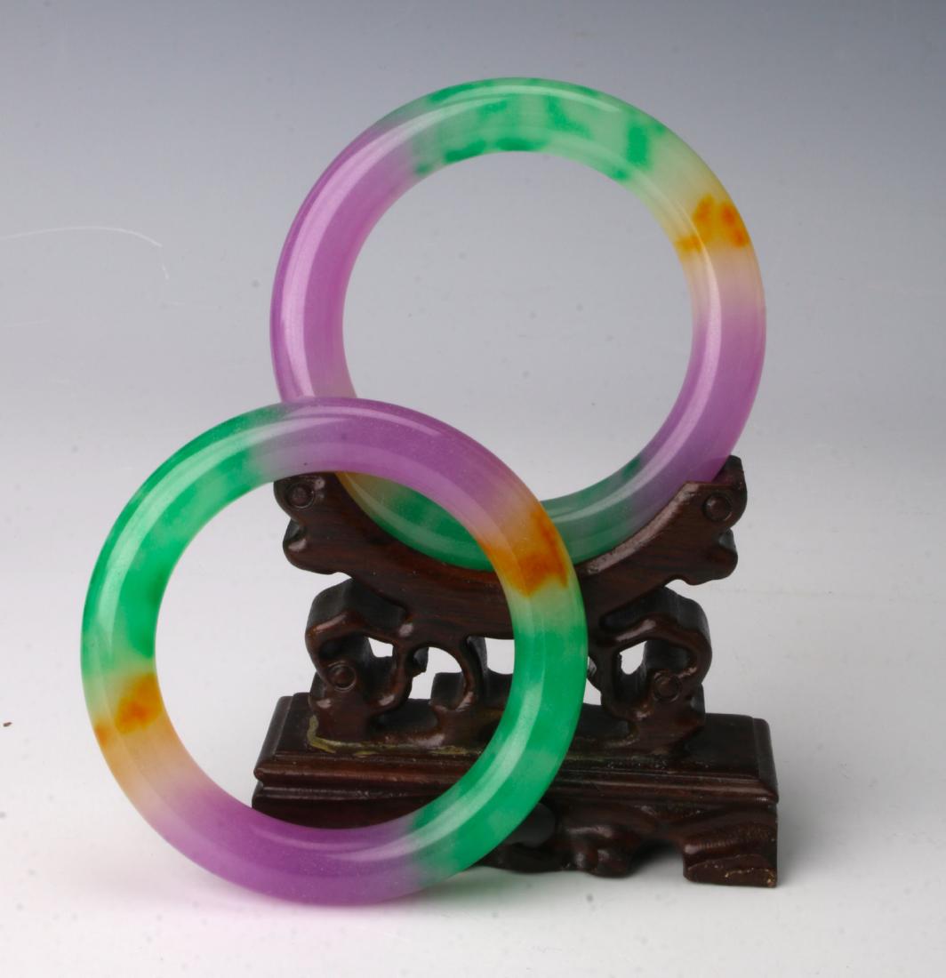 PAIR RAINBOW JADE BANGLES (1 of 5)