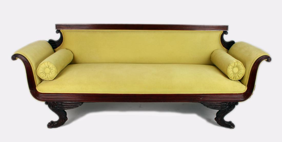 ANTIQUE AMERICAN EMPIRE MAHOGANY SCROLL ARM SOFA (1 of 9)