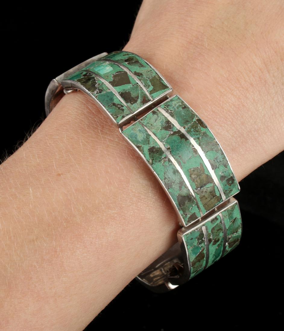 MEXICAN STERLING & INLAID GREEN JASPER BRACELET (1 of 8)