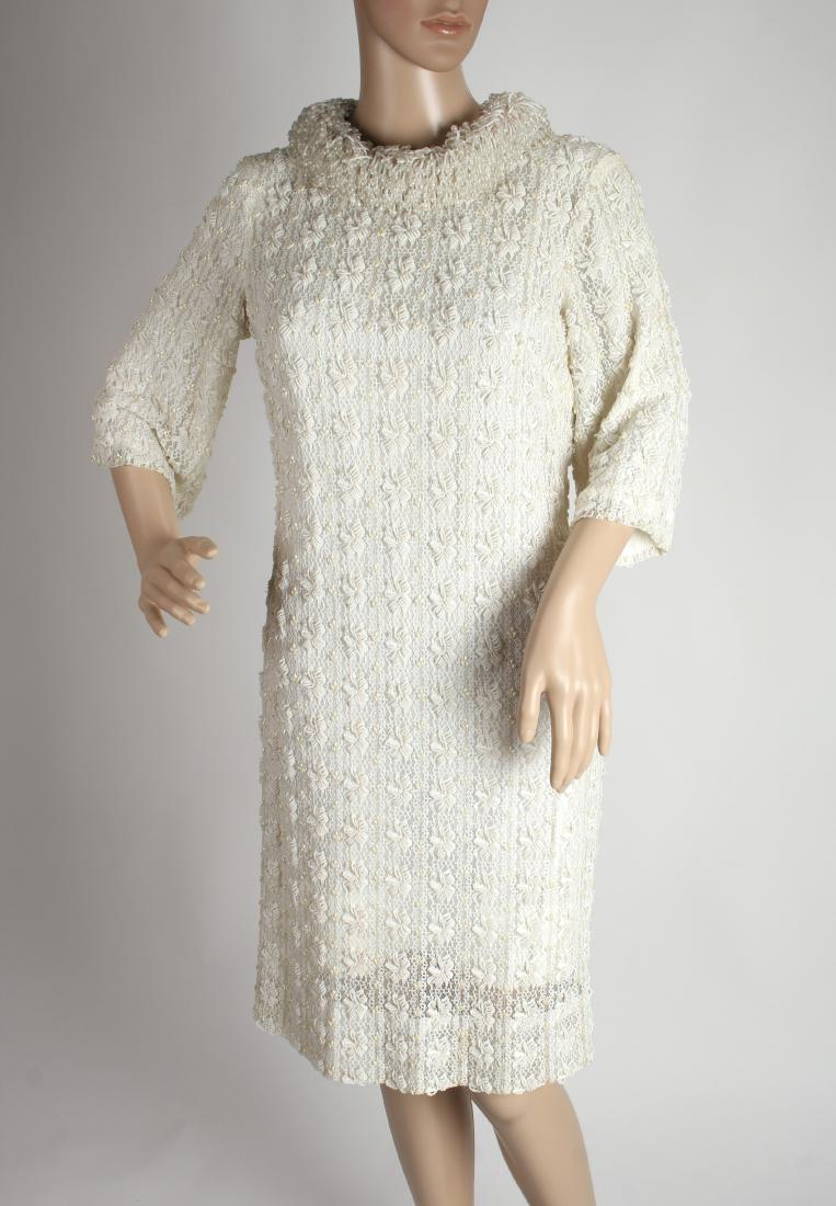 VINTAGE 1960S WHITE BEADED COCKTAIL MINI DRESS (1 of 10)