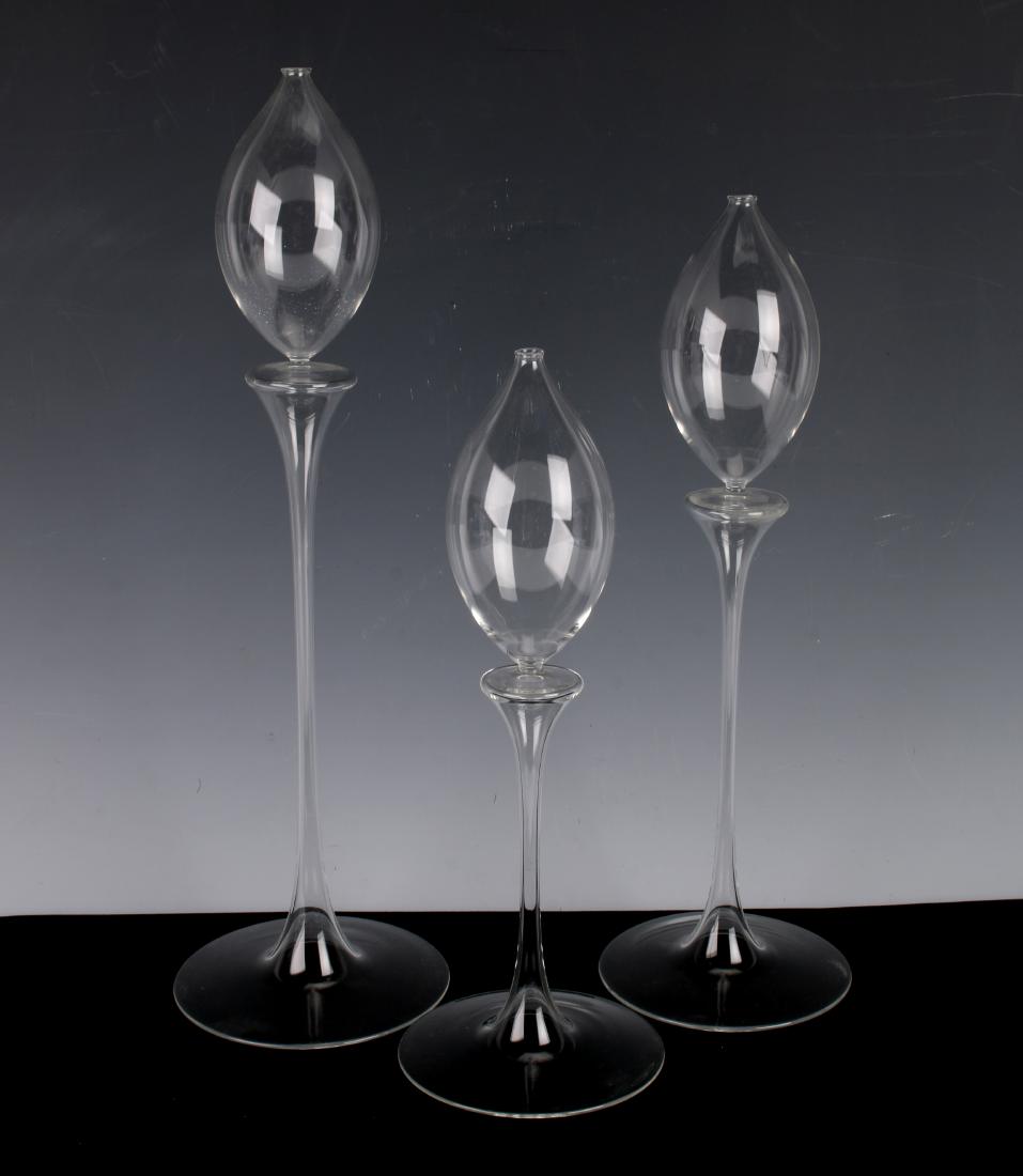 THREE GLASS OIL PILLAR CANDLES WITH WICKS