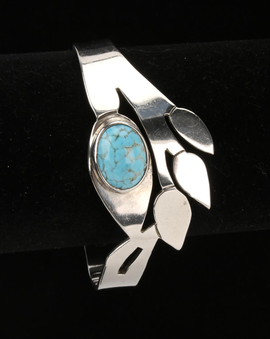 TAXCO SILVER AND TURQUOISE CUFF BRACELET (1 of 7)