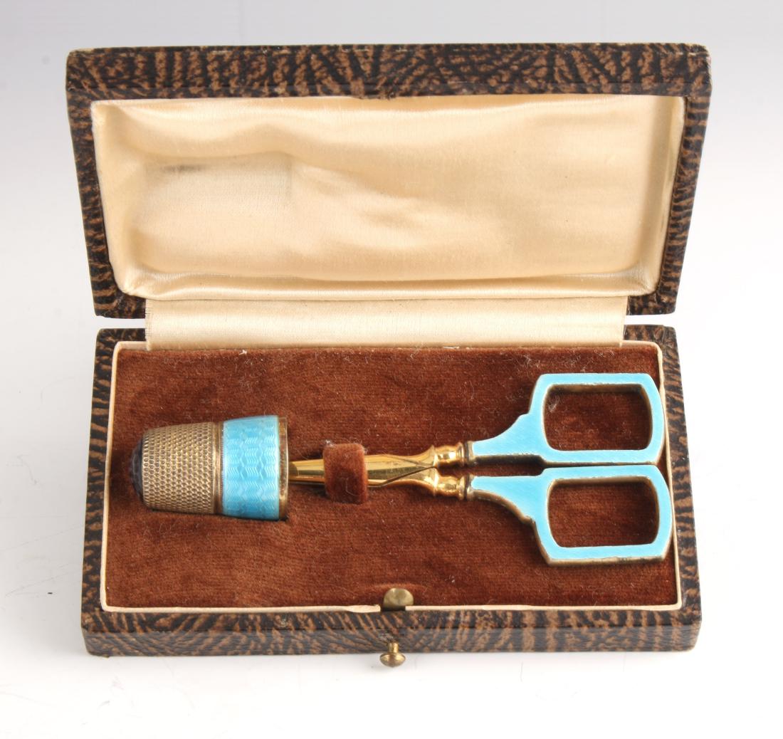 ENAMEL SEWING SCISSORS & THIMBLE (1 of 4)