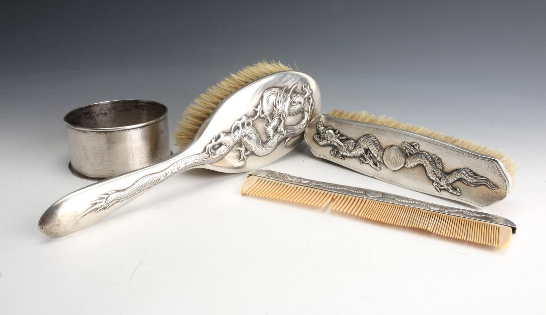 CHINESE SILVER DRAGON VANITY DRESSER SET (1 of 10)
