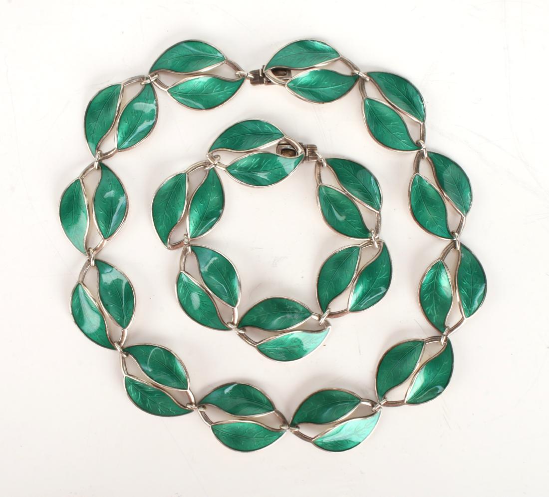 DAVID ANDERSEN NORWAY STERLING ENAMEL LEAF SET (1 of 9)