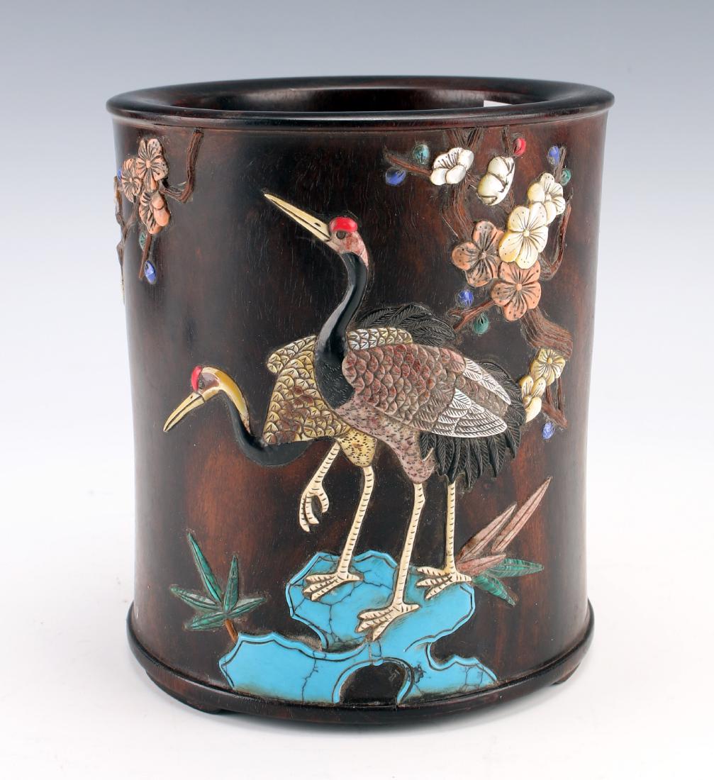 ZITAN & SEMI PRECIOUS STONE BRUSH POT (1 of 5)