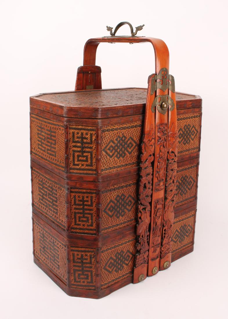 LARGE CARVED & WOVEN THREE TIERED BASKET (1 of 10)