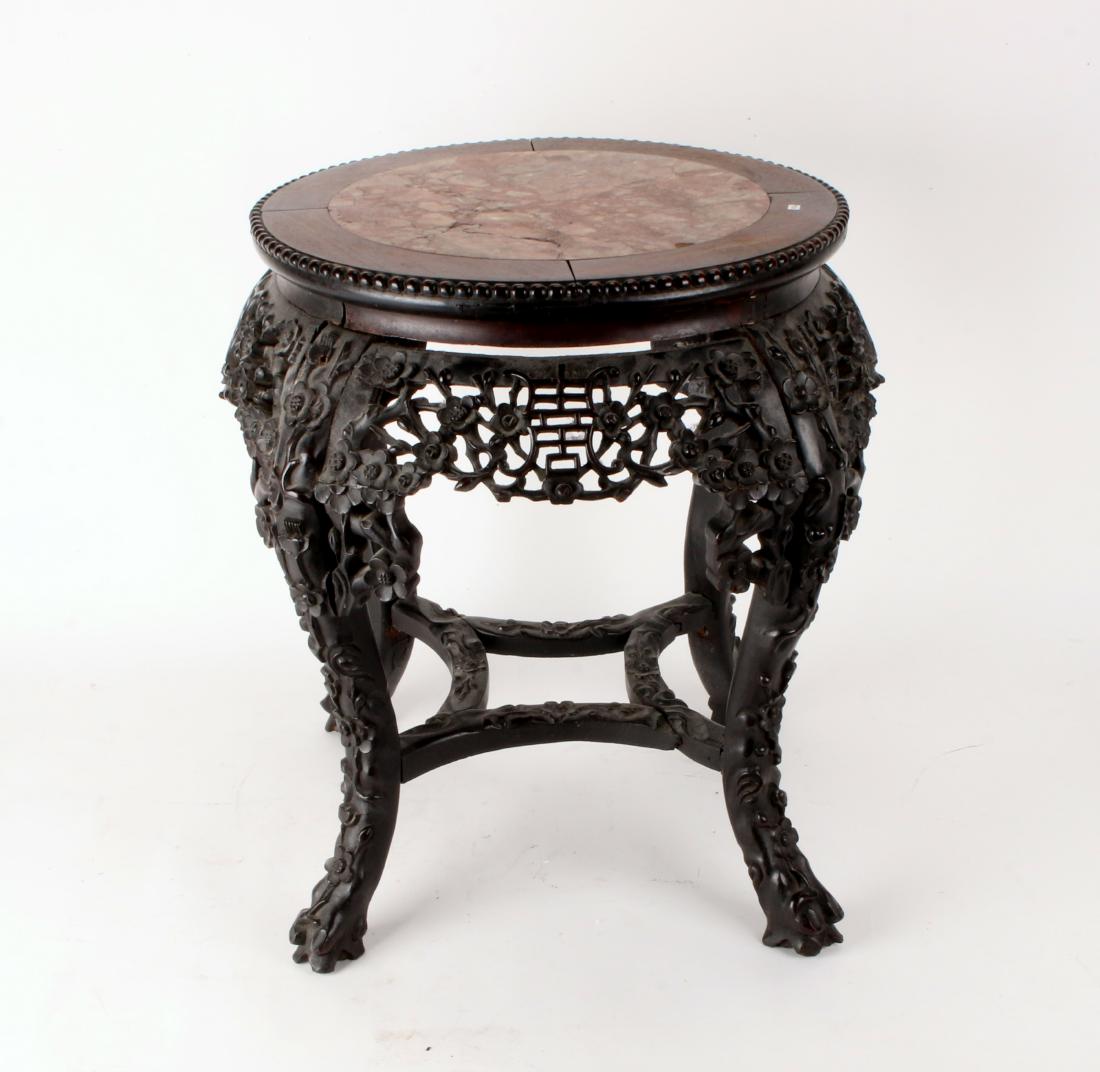CARVED WOOD AND STONE CHINESE END TABLE (1 of 8)