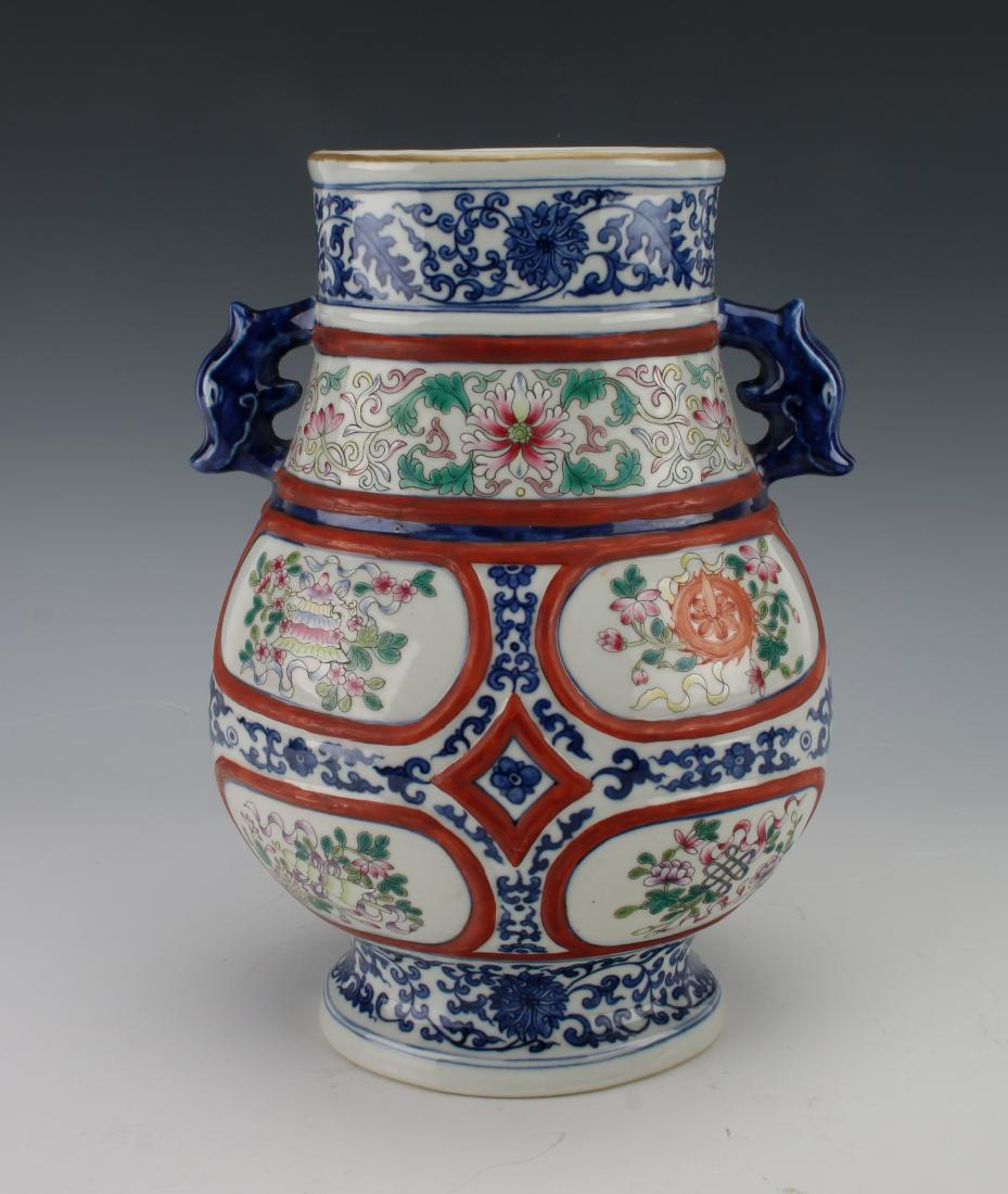 QIANLONG FLORAL BLUE AND WHITE PEAR SHAPE VASE (1 of 10)