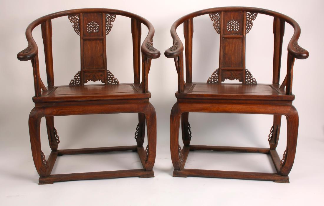 PAIR OF 19TH C. HUANGHUALI HORSESHOE BACK CHAIRS (1 of 10)