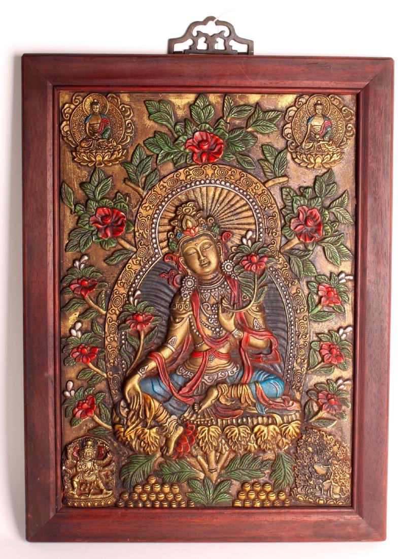 FRAMED BRONZE BUDDHA THANGKA (1 of 7)