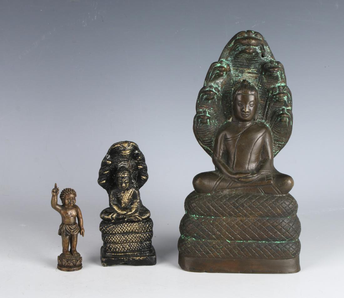3 BRONZE CAMBODIAN BUDDHAS (1 of 7)