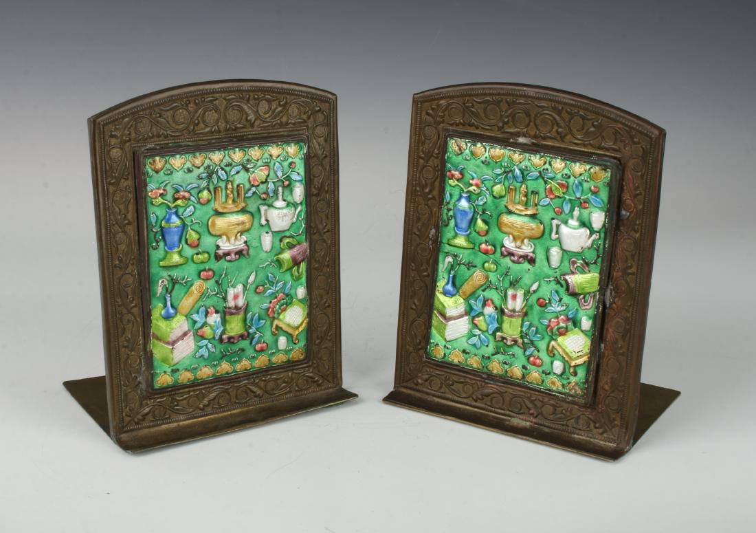 PAIR OF CHINESE ENAMELED BOOKENDS (1 of 10)