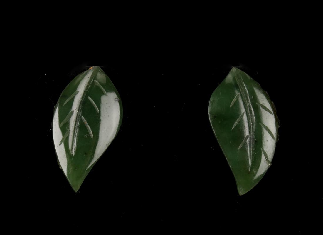 CARVED SPINACH JADE LEAF EARRINGS (1 of 5)