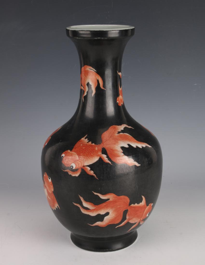 BLACK & ORANGE PORCELAIN GOLDFISH VASE (1 of 10)