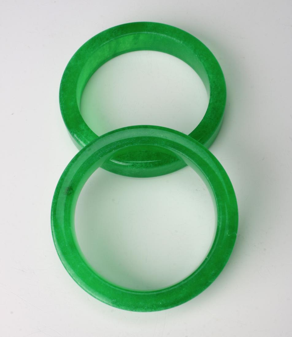 PAIR GREEN JADE BANGLES (1 of 5)